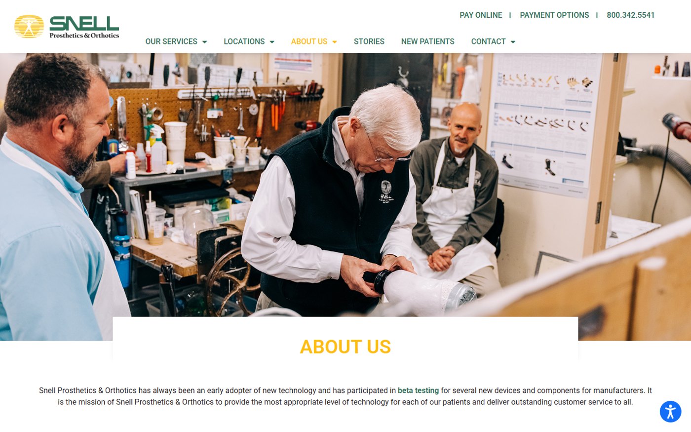 Snell Prosthetics & Orthotics website, built by Matmon