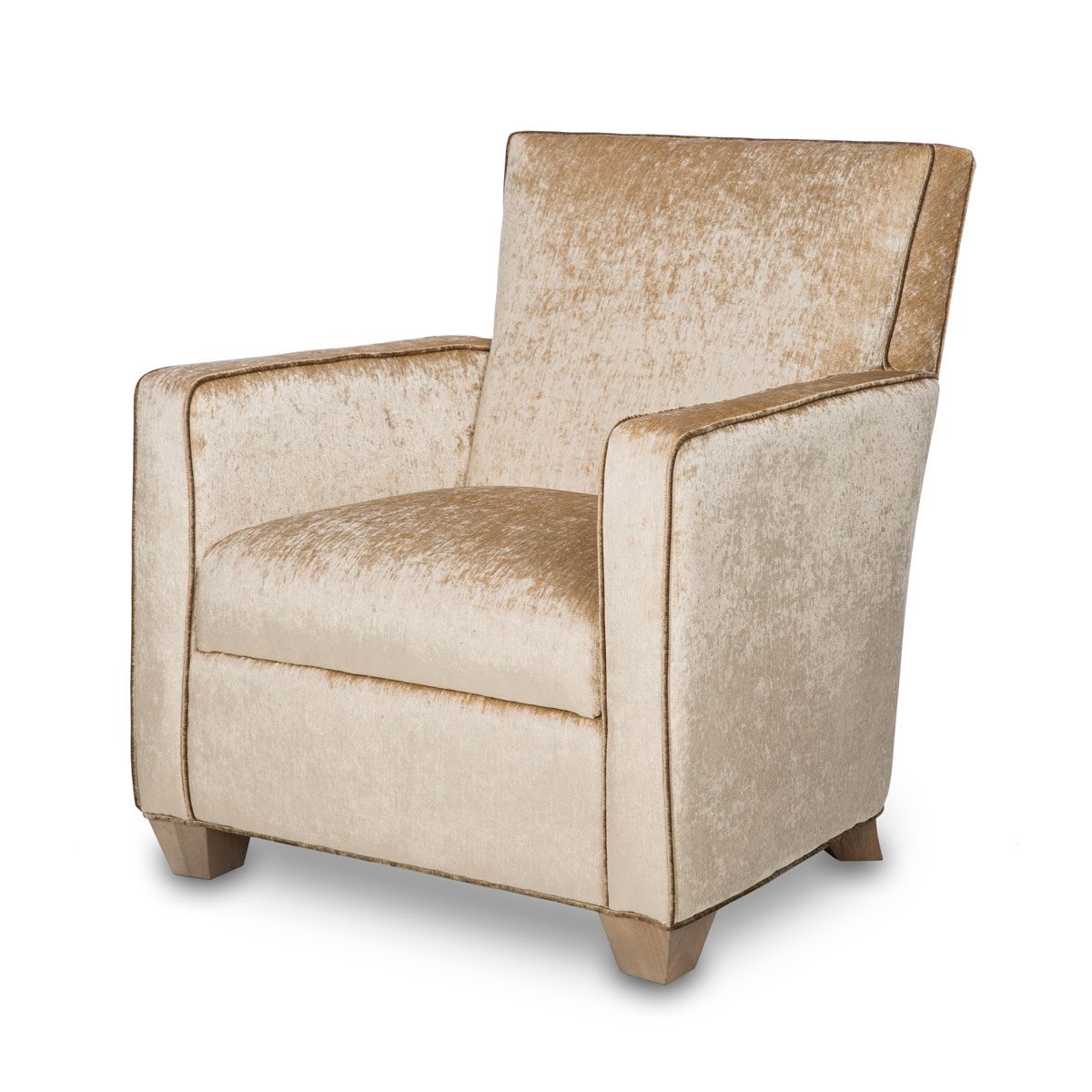 Akin model 1033-925 lounge chair in a gold chenille with tapered wood feet.