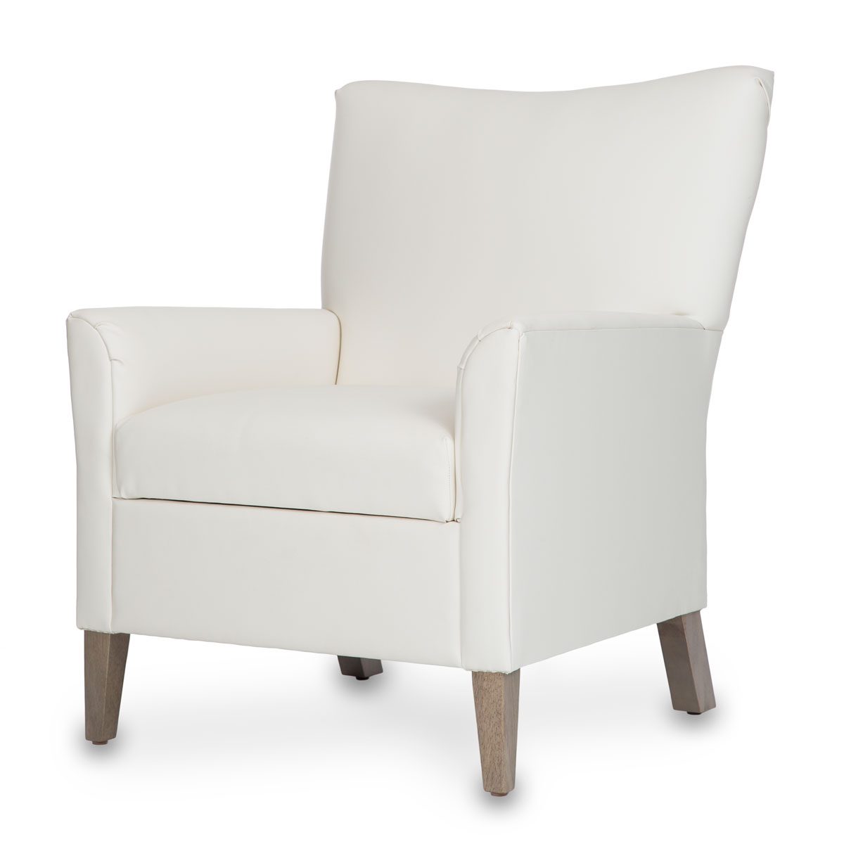 Akin model 2112 Paris lounge chair in white vinyl with light-finish legs.