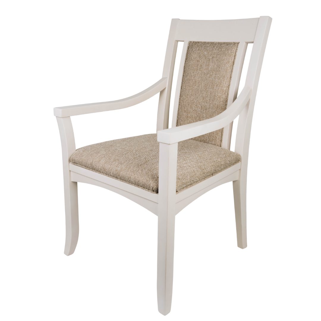 Akin model 8132-916 arm chair — white painted frame with slatted back.