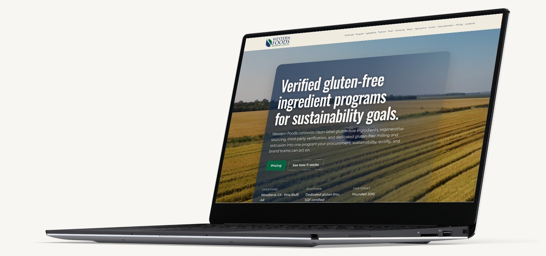 An open laptop showing the website built from the Western Foods sustainability presentation
